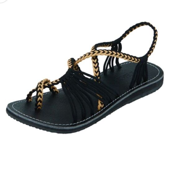 Capanna Banyan - Golden Black Rope Braided Sandals - Picture 1 of 13